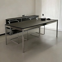 Table à manger/bureau moderne minimaliste en acier inoxydable avec plateau en bois pour réunions d'affaires, salon, salle à manger, bureau, cuisine