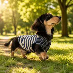 Vêtements pour chien rayés bleu marine et crème, t-shirt pour animal de compagnie doux et confortable, respirant, été, automne - Product Image 2