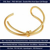 Bracelet jonc WANQI personnalisé en acier inoxydable plaqué or, motif nœud, pour femme, accessoire délicat et populaire