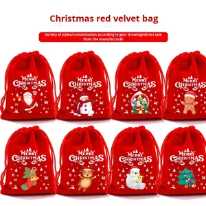 Giáng sinh nóng bán vải đỏ dây rút Túi Quà Tặng táo kẹo Cookie bao bì túi bán buôn kỳ nghỉ Nguồn cung cấp - Product Image 1
