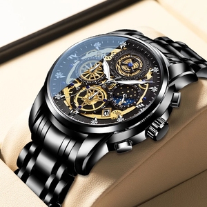 MOQ 50ชิ้นทำให้แบรนด์ของคุณโลโก้ที่กำหนดเองกลวงออกใบหน้าโครโนกราฟการเคลื่อนไหวควอตซ์สแตนเลสหรูหรานาฬิกาข้อมือสำหรับผู้ชาย - Product Image 2