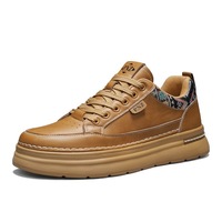 Chaussures en cuir décontractées noires pour hommes, baskets tendance polyvalentes à plateforme épaisse, antidérapantes et résistantes à l'usure, chaussures de sport