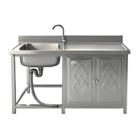 Meuble d'évier en acier inoxydable SUS201 à cuve unique, armoire de rangement de cuisine pour la maison, restaurant, cantine, stand alimentaire, station de préparation