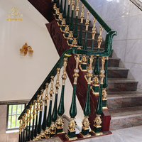 Rampe de Villa en Aluminium MEIXI Sumtuou Personnalisée OEM, Finition Graphique Moderne Vert Malachite par Transfert d'Eau, Résistante à la Rouille