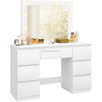 Table de toilette à 7 tiroirs avec lumières LED, luminosité réglable, coiffeuse, bureau avec grand miroir