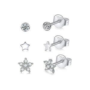 Nouvelles boucles d'oreilles clous en argent S925, style étoile et rond, collection mini bijoux tendance - Product Image 2