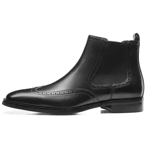 Men Shoes Leather Italian Fashion Style Calf Leather Derby Men Shoe Manual Brogue Chelsea Boots