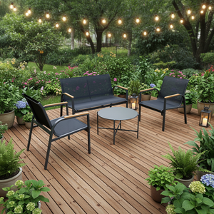 Juego de Muebles de Patio Modernos de Hierro de 4 Piezas <span class=keywords><strong>Jarden</strong></span> JD2164, Sofá de Exterior para Conversación, Tela de Malla Textilene Resistente a los Rayos UV para Jardín - Product Image 3