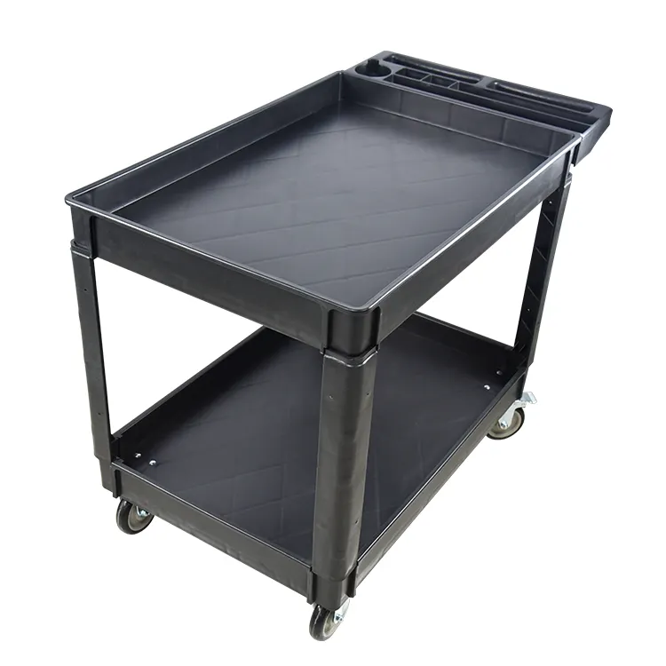 Тяжелой нагрузке 4 колеса 2 уровня обслуживания передвижной промышленный утилита тележки два полка обслуживание Tooling корзина для хранения тележки