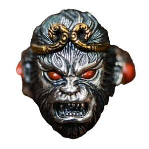 Nuevo Anillo de Cobre Ecológico con Diseño de Sun Wukong <span class=keywords><strong>para</strong></span> Hombre, Anillo Abierto Imponente con Boca Abierta, Joyería - Product Image 6