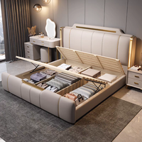 Lit en cuir de luxe léger italien 2025, 1,8 m, simple et moderne, chambre principale, ambiance haut de gamme, lit double, ensemble doux, lit de mariage