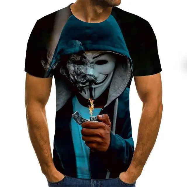 Hot Sale Clown Style Summer Sport T-shirt Joker Face 3D Terror Impresso Mangas Curtas T-shirt Moda Em Torno Do Pescoço Roupas de Conforto