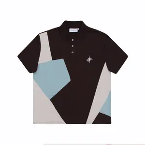 Venta al por mayor logotipo personalizado estilo hip hop hombres algodón camisa polo ropa de calle polos patchwork contraste color Polo camisa