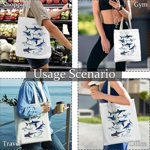 กระเป๋าผ้าแคนวาสลายวาฬแบบปรับแต่งได้สำหรับผู้หญิง กระเป๋าลายสัตว์ทะเล ของขวัญสำหรับฤดูร้อนและชายหาด - Product Image 2
