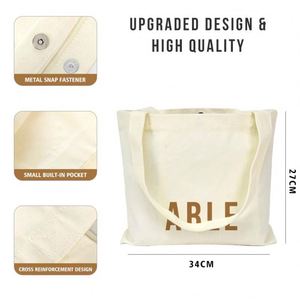 Bolsa de Compras de Lona con Impresión Personalizada, Botón de Presión Metálico, Asa Larga para el Hombro, Bolsillo Integrado, Refuerzo Cruzado - Product Image 2