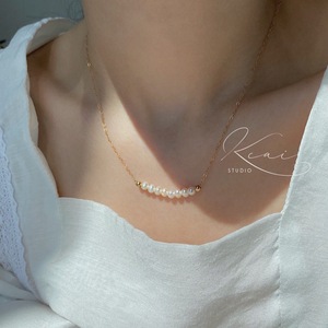 Natural Real Pearl Necklace for Women <b>14K</b> <b>Gold</b> Wrapped Smiling Face Collarbone <b>Chain</b> Retro Fashion Simple Style with Small Grain - Product Image 1