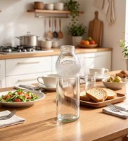 Bouteille en verre cylindrique de 340 ml avec couvercle transparent et étiquettes pour jus, soda, lait, thé et café