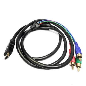 Hot Sell 1.5M Nylon HD HDMI Male To 3 RCA Lotus Cable HDMI To AV Composite Video Audio Adapter Converter Cable
