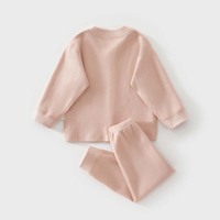 Ensemble bébé en coton de classe A, 2 pièces |   Haut et pantalon à boutons en tricot gaufré |   Vêtements de détente avec applique animale |   Rose Crème Gris