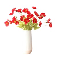 Quatre fleurs de coquelicot artificielles en tissu de soie floqué rose corail pour la maison et le salon, décorations de mariage et de paysage d'hôtel
