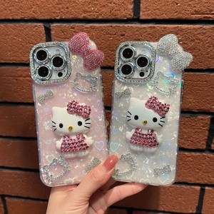 เคสโทรศัพท์มือถือลายการ์ตูนคิตตี้ 3 มิติ ประดับโบว์วิ้งๆ แบบเพชร สำหรับ iPhone 17 16 15 14 Pro Max น่ารัก ดีไซน์ IMD ระยิบระยับ ป้องกันการกระแทก - Product Image 3