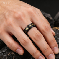Bague de déclaration JLM vintage en acier titane avec incrustation feuille d'or et d'argent pour couples, hommes et femmes, pour mariage, fiançailles, anniversaire, cadeau bijou