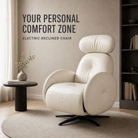 Fauteuil d'appoint moderne en cuir pleine fleur avec commande tactile manuelle, confortable pour salon, hôtel, appartement, chambre à coucher