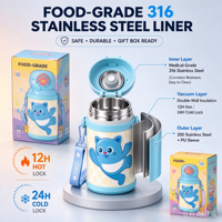 Gourde isotherme promotionnelle en acier inoxydable avec paille et sangle, motif dessin animé, double mode de consommation