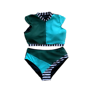 Maillots de bain <span class=keywords><strong>deux</strong></span> <span class=keywords><strong>pièces</strong></span> à manches courtes pour femmes en gros, <span class=keywords><strong>taille</strong></span> plus, couleur contrastée, <span class=keywords><strong>grande</strong></span> <span class=keywords><strong>taille</strong></span>, <span class=keywords><strong>taille</strong></span> haute - Product Image 4