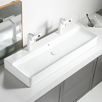 Modèle 11042 Lavabo double rectangulaire en céramique à poser sur comptoir 1100*420mm pour salle de bain, idéal pour les projets
