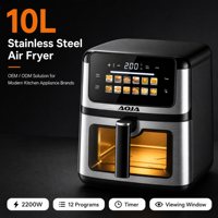 Friteuse à air AOJA grande capacité 10L avec fenêtre visible, 2200W, écran tactile numérique, 12 programmes de cuisson prédéfinis, friteuse à air 6-en-1 pour la maison