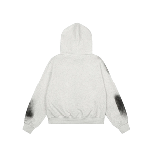 Sudadera con capucha pesada personalizada con cremallera, capucha con ribete <span class=keywords><strong>de</strong></span> piel sintética, estampado gráfico con efecto deslavado y sucio, estilo gótico streetwear, oversize para hombre - Product Image 2