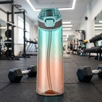 Bouteilles transparentes anti-fuite en Tritan+PP avec paille intégrée, lavables au lave-vaisselle, pour bureau, camping, sport, école, salle de sport, cadeau