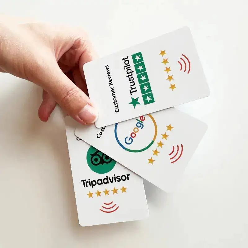 Programmable business link pop up rfid tap card nfc google review card google play gift card custom