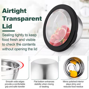 WELLFLYER Bols à mélanger en acier inoxydable <span class=keywords><strong>KIGA</strong></span>-167 avec couvercles transparents et 3 râpes pour la cuisine, la cuisine, le service et le rangement. - Product Image 3