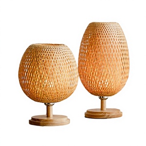 Handmade Bamboo LED Warm White <b>Touch</b> Control Small Round Shade Home Decoration <b>Table</b> <b>Lamp</b> - Product Image 2