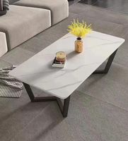 Table basse moderne Wanmusheng RYS-M8141 en pierre frittée et acier au carbone pour salon, appartement, mobilier de maison - Écologique et facile à assembler