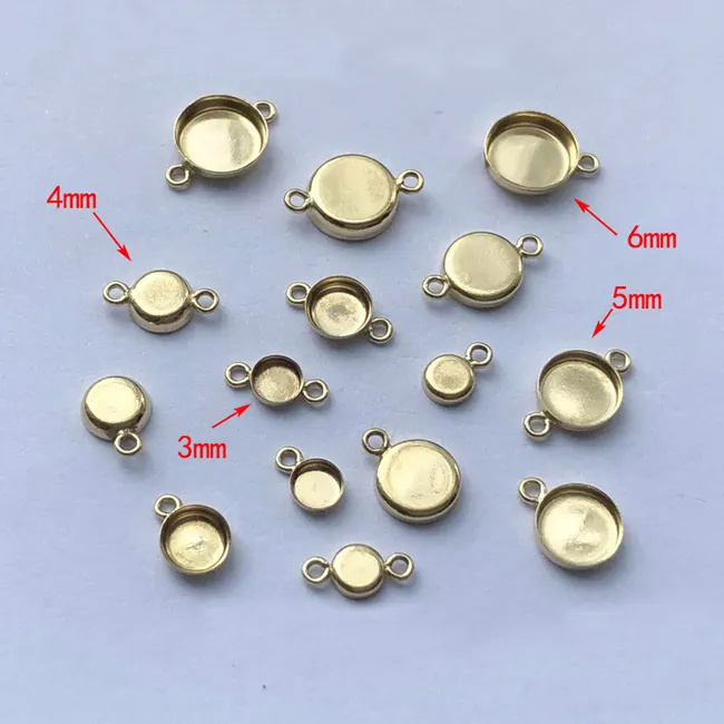 Vendita calda 14K oro riempito Base impostazione Cabochon cammeo vassoio connettori anello lunetta rotonda fascino vuoto per gioielli che fanno risultati