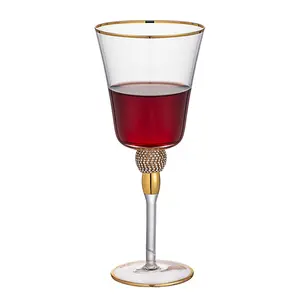 Sparkling "Diamond" Studded Design Rim - Long Stem Rhinestone Studded wine glass
