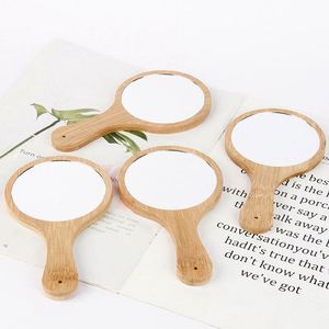 Portable Wooden Handheld <b>Mirrors</b> with Handle <b>Small</b> <b>Round</b> Make up <b>Mirror</b> Natural Wood for Travel and Salon Use Personal Cosmetic - Product Image 4
