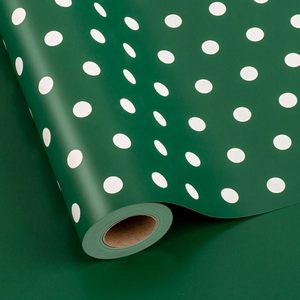 Polka Dots Reversible <b>Wrapping</b> <b>Paper</b> Roll 17 Inch X 33 Feet Classic Green <b>White</b> Christmas Holiday Gift Craft Recyclable - Product Image 1