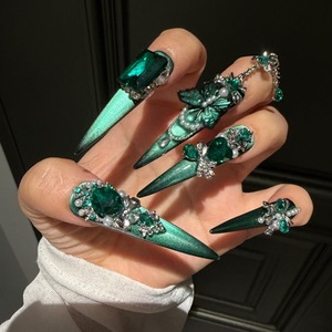 Ensemble de 10 faux ongles faits à la main, style français personnalisé, de haute qualité, réutilisables, en matériau ABS, pour application sur les doigts - Product Image 1