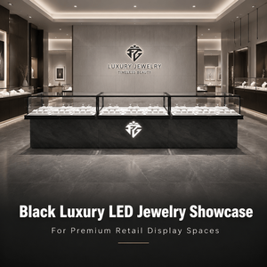 <strong>Black</strong> Luxury Custom LED Lit Waterproof Eco-Friendly Jewelry <strong>Display</strong> Counter Wall <strong>Cabinet</strong> with Glass Back for Retail Stores - Product Image 1