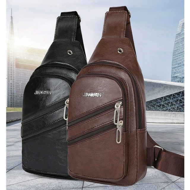 Wholesale Men's Fashion PU Chest Bag Multi-Functional Waterproof Waist Pack Zipper Headphone Hole Anti-Theft Crossbody Design