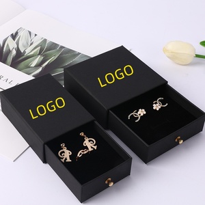 Grosir kotak laci cincin anting kalung Kraft kertas geser kotak kemasan perhiasan dengan gagang terpaku - Product Image 2