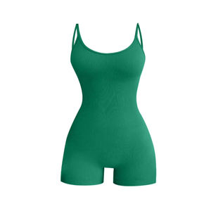 Mono ajustado sin mangas para mujer, de color liso, con cinturón, transpirable, estilo midi, para gimnasio y deportes. - Product Image 1