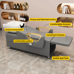 Schwarzes Leder-<span class=keywords><strong>Shampoo</strong></span>-Bett mit Keramikbecken, Höhenverstellbar, Modernes Design, Wasserdicht, Langlebig, Umweltfreundlich für Friseursalons - Product Image 3