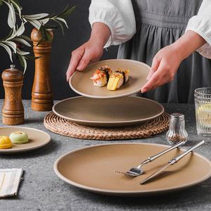 Assiette ronde en céramique de style japonais, luxe léger et rétro, 12 pouces, 7 pouces, assiette creuse plate occidentale pour spaghetti, 8 pouces, 10 pouces - Product Image 4