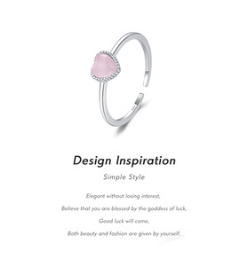 S925 Sterling Silver Adjustable Heart Pink Rose Quartz <b>Ring</b> Dainty Halo Zircon Open <b>Finger</b> <b>Ring</b> For Women - Product Image 6