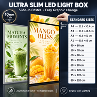 Support d'affichage de menu LED lumineux, panneau publicitaire mince, panneau graphique coulissant, plusieurs tailles standard pour la publicité en magasin